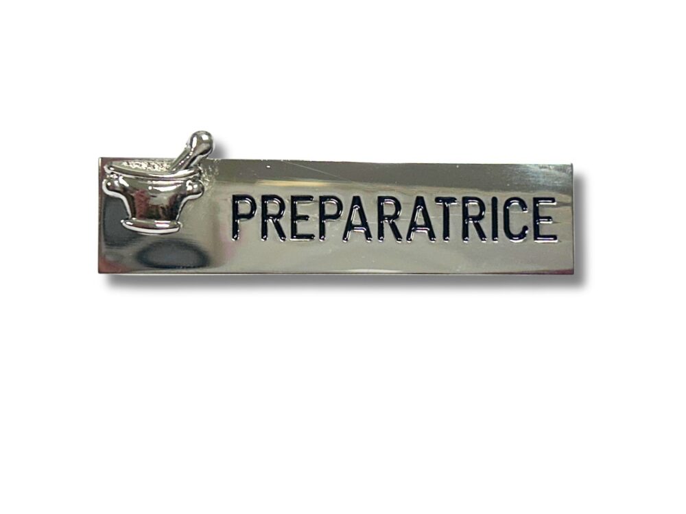 Badge préparatrice métal argenté